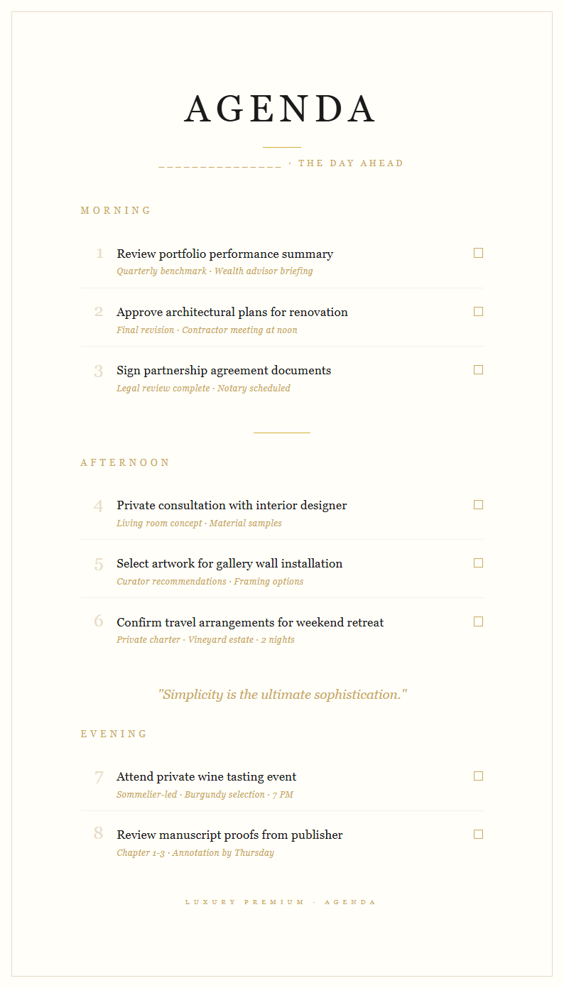 Luxury premium to do list with elegant white space